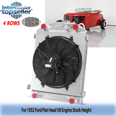 4Row Aluminum Radiator Shroud Fan For 1932 Ford Flat Head V8 Engine Stock Height