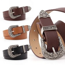 Women's Waist Belt Lady Girl Faux Leather Western Vintage Metal Buckle Waistband