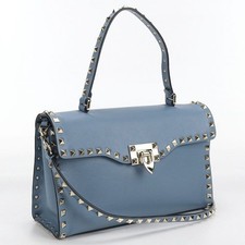 VALENTINO Women Rockstud 2Way Shoulder Hand bag Leather Blue Gold from japan