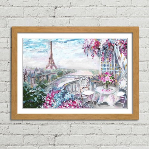 Paris Balcony Eiffel Tower Oil Painting Canvas Framed Print Picture Wall Art - Picture 7 of 29