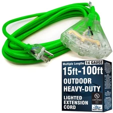 15 ft Outdoor Extension Cord Waterproof - 14 Gauge Heavy Duty Extension Cord ...
