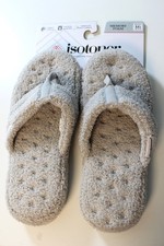 ISOTONER Joey Cozy Plush Thong Slippers Size LG 8.5-9 Light Gray Retail 32