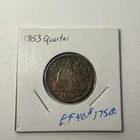 1853 Seated Liberty Silver Quarter 25c - Philadelphia Mint Great Detail