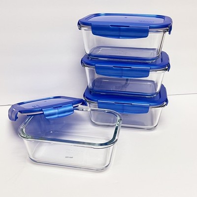 LocknLock 3-Cup Glass Food Containers w/ Locking Lids Set of 4 K52184 DENIM BLUE