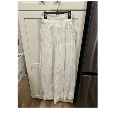 francesca's White Embroidered Tiered Pull-On Maxi Skirt Elastic Waist Size S