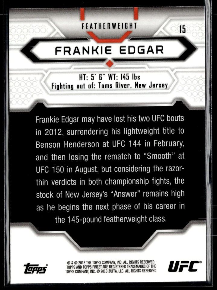 2013 Topps Finest UFC Frankie Edgar #15 - Image 2 of 2