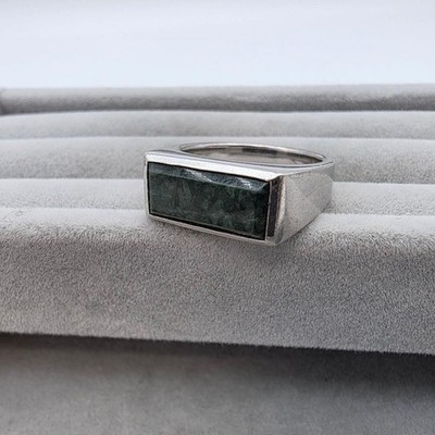 Authentic TOM WOOD Cushion Ring Green Marble Stone Sterling Silver EU56 US7.5