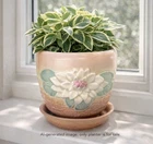 Vintage Hull Pottery Floral Planter w/ Saucer  Pink  Floral L-25-5 3/4" Cottage
