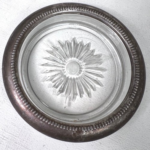 Vintage Coaster Glass Starburst Silver Plated Barware Drink Coaster