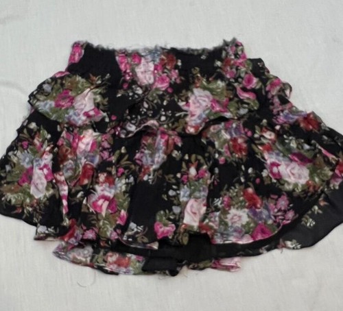 LOVE SHACK FANCY XS black floral midnight muse ruffled tiered mini skirt - Picture 2 of 5