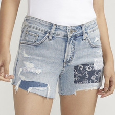 Silver Jeans Co. Boyfriend Mid Rise Light Wash Distressed Denim Shorts W28 4"