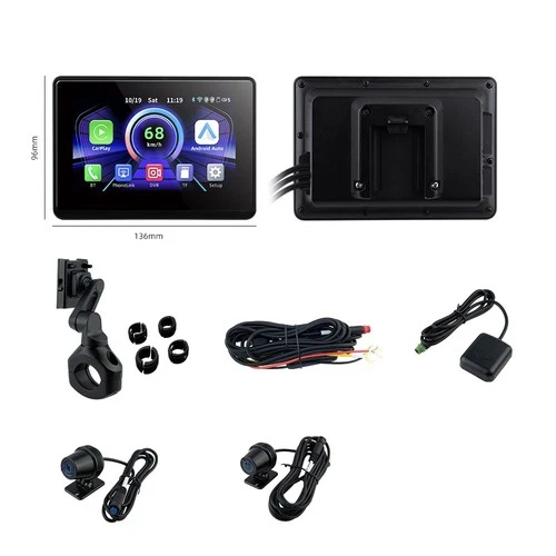5" Motorcycle GPS Navigation Wireless CarPlay Android Auto Dual Camera DVR IP67