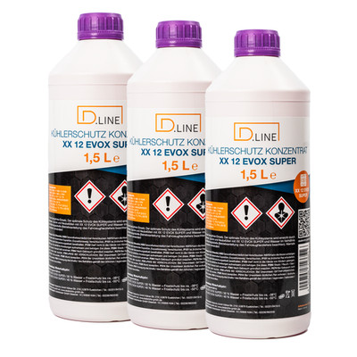 D.LINE Kühlerfrostschutz ANTIFREEZE XX 12 EVOX SUPER (Violett) Konzentrat 3x 1,5