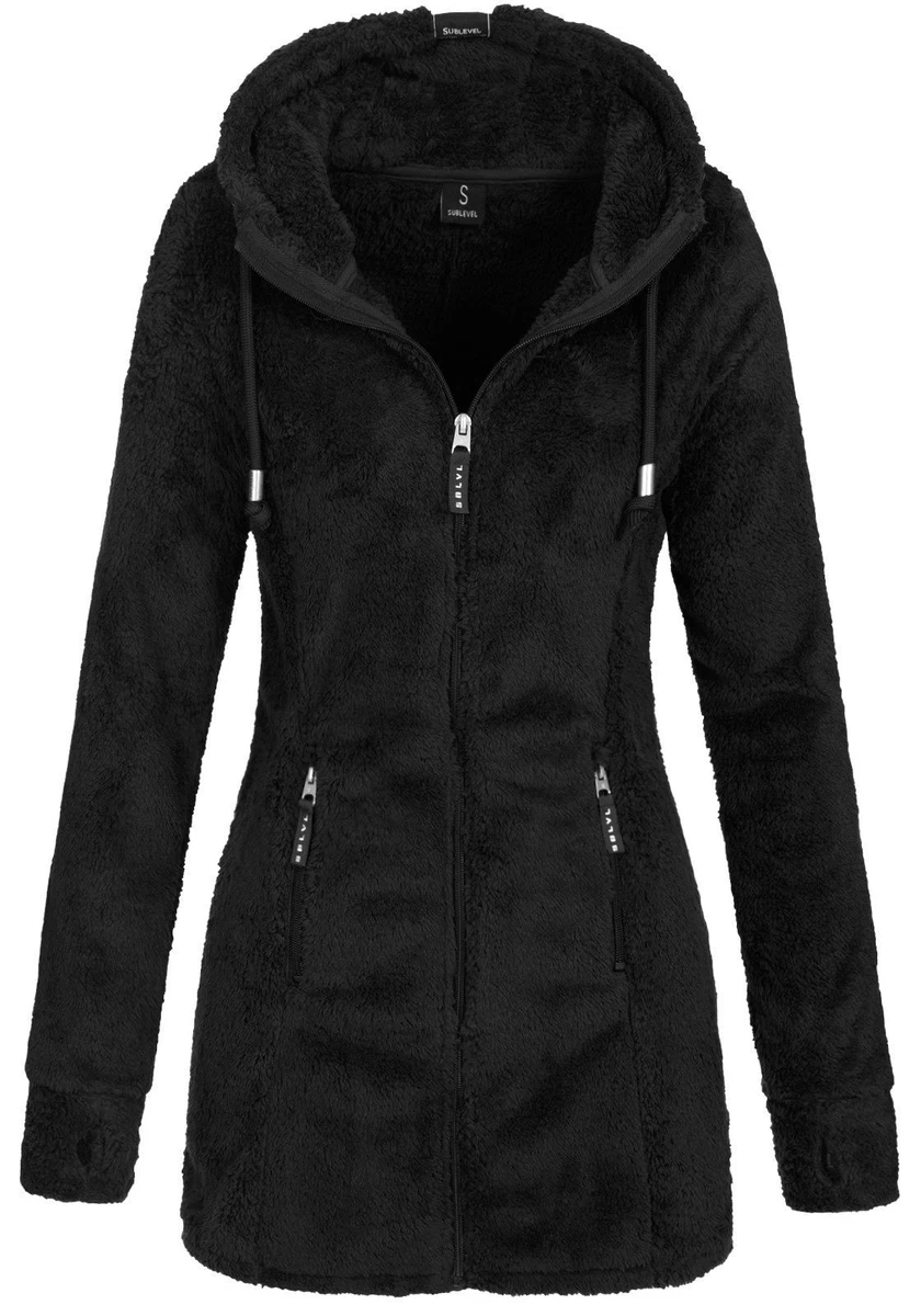 Sublevel Damen Teddy Fleecejacke Mantel Kapuze Kuschel Zip Hoodie LSL-357