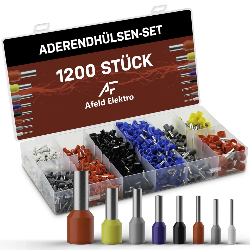 AFELD ELEKTRO Aderendhülsen Set Sortiment isoliert 1200 Stück Kabel Endhülsen 0,5mm - 10mm²