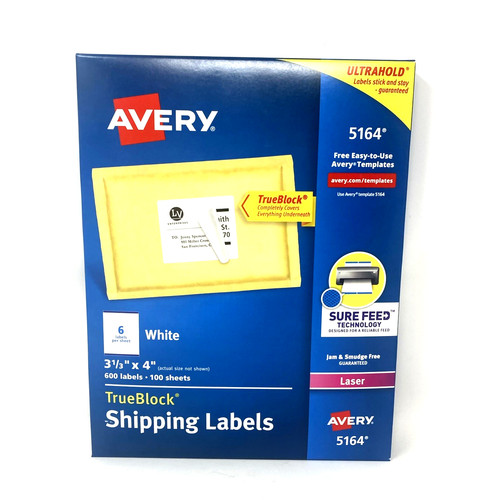 Avery Shipping Labels 5164 600 labels - 100 sheets-3 1/3” X 4”