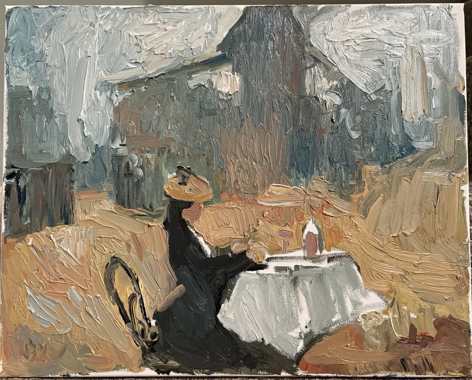 Oblique Realism 油画 城市景观女性 16 英寸 x 20 英寸帆布原版签名 — 第 3/3 张图片