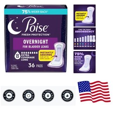 Worry-Free Overnight Incontinence Protection - 36 Extra Coverage Pads, 8 Drop