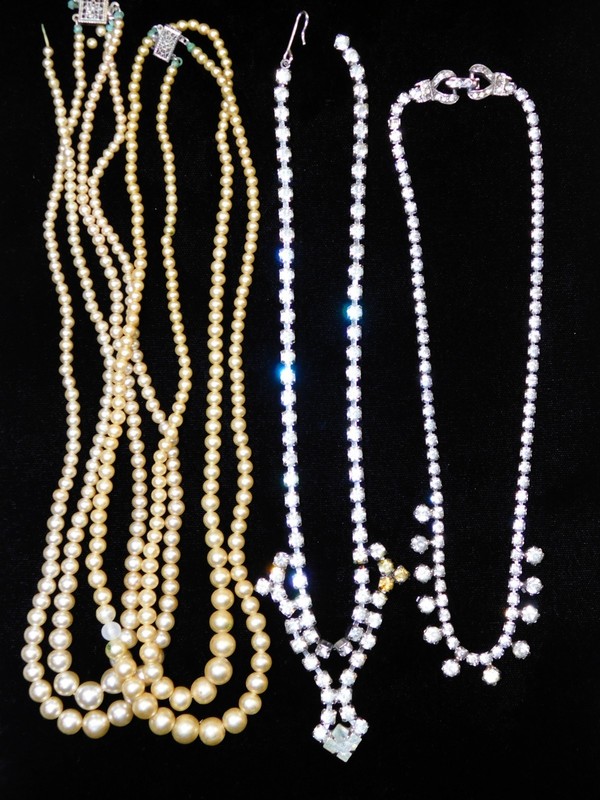 Vintage Necklace LOT Repair Harvest Clear Stones Multi-Strand Faux Pearls 10KC