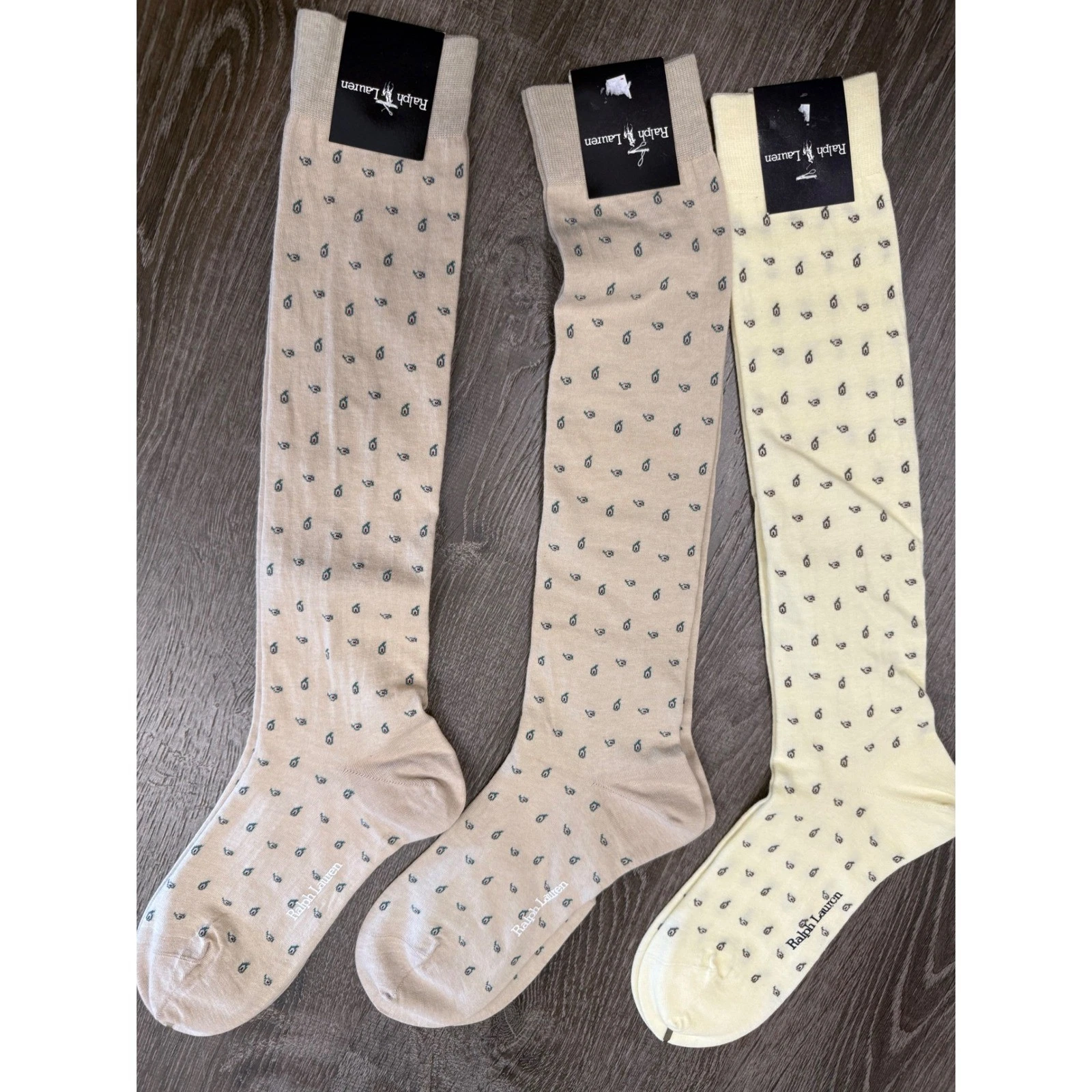 Vintage Ralph Lauren Mens Socks 3 Pairs Dress Crew Size 9-11 Paisley