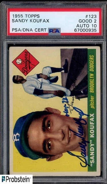Sandy Koufax HOF Signed 1955 Topps #123 RC Rookie PSA 2 PSA/DNA 10 AUTO