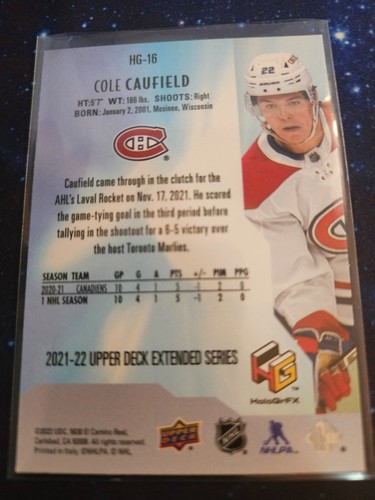 2021-22 Upper Deck Extended Series - Hologrfx Rookies Gold #HG-16 Cole Caufield - Picture 2 of 2