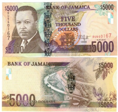 Jamaica 5000 Dollars 2010 UNC 