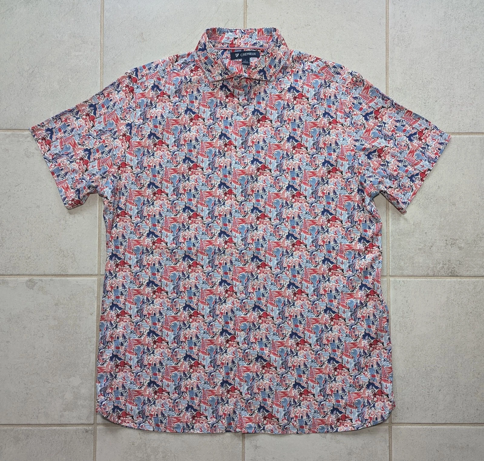 Cremieux Men's Large Hawaiian Short Sleeve Shirt Sailing Boats Print Modal