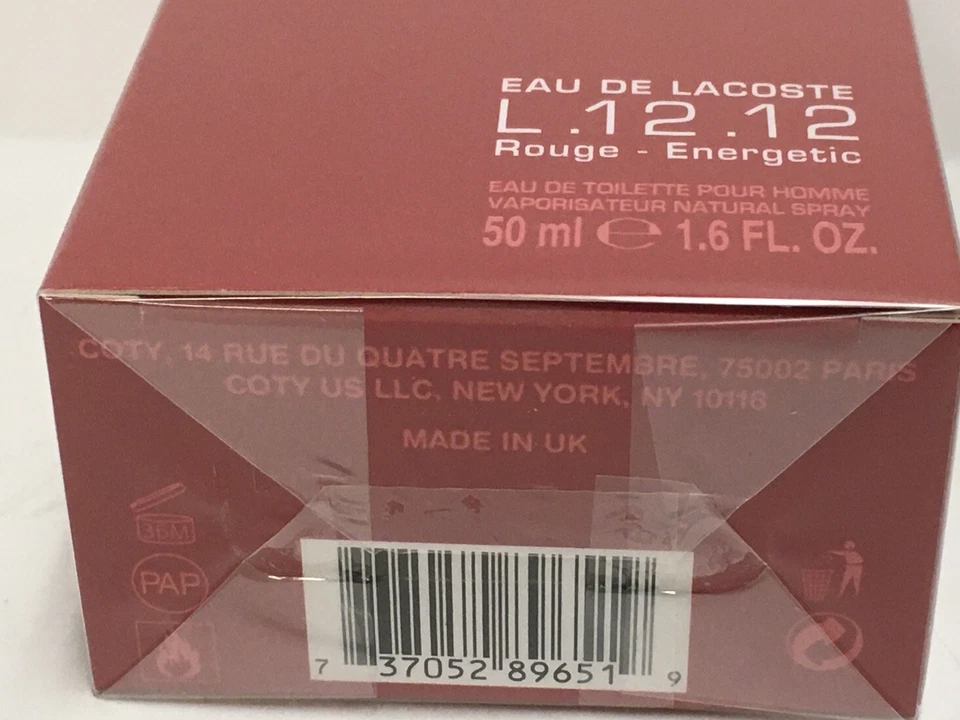 Lacoste Eau de Lacoste L.12.12 Pour Lui Rouge EDT Spray 1.6 fl oz hecho en Reino Unido Foto 3 de 3