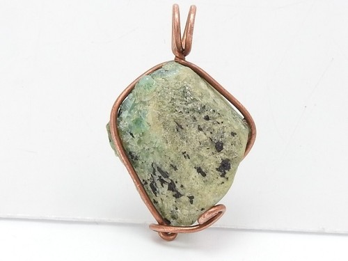 Emerald Rough Pendant Wire Wrapped Copper Jewelry 27X22X10MM Personalized Gift - Picture 5 of 8
