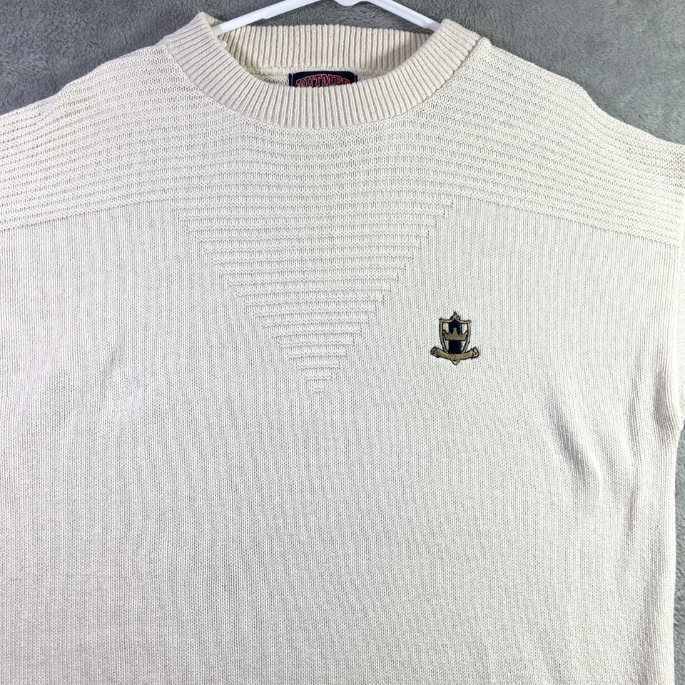 Suéter Vintage Nutmeg Mills Hombres XL Blanco Pullover Cresta Logo EE. UU. LS Sudadera Foto 2 de 4