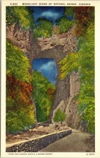 Moonlight Scene Natural Birdge Virginia Linen Postcard VTG UNP Asheville Vintage