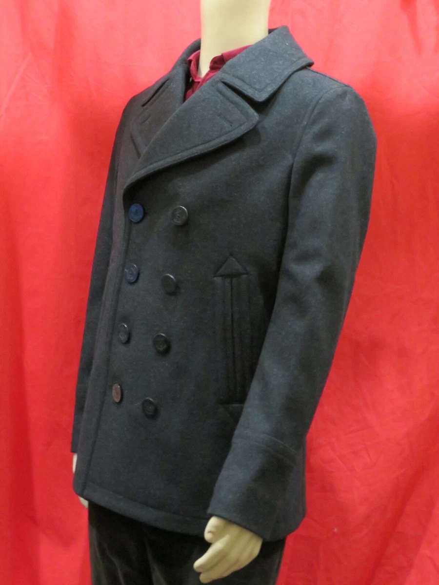 BURBERRY ECKFORD DARK GRAY WOOL NOVA CHECK DOUBLE BREASTED PEA