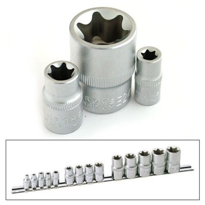 14 STCK. CHROM VANADIUM BUCHSE TX STAR TORX STAR STECKSCHLÜSSEL SET AUF STECKDOSEN SCHIENEN E4-E24