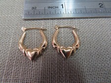 14k Pure Yellow Gold Hoop Heart Earrings Hollow Construction  264 