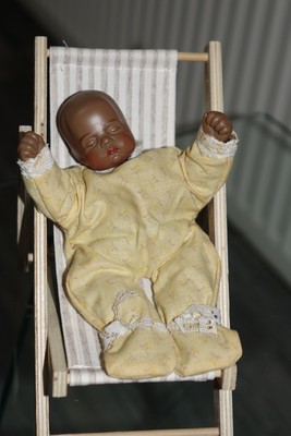 VINTAGE Sugar Lump  Boots Tyner  1986  Repro  Baby Puppe mit Liegestuhl TOP  RAR