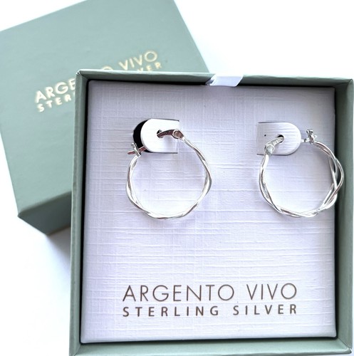 NIB Argento Vivo 925 Sterling Silver Round Twisty 3/4" Hoop Earrings, Italy - Picture 2 of 6
