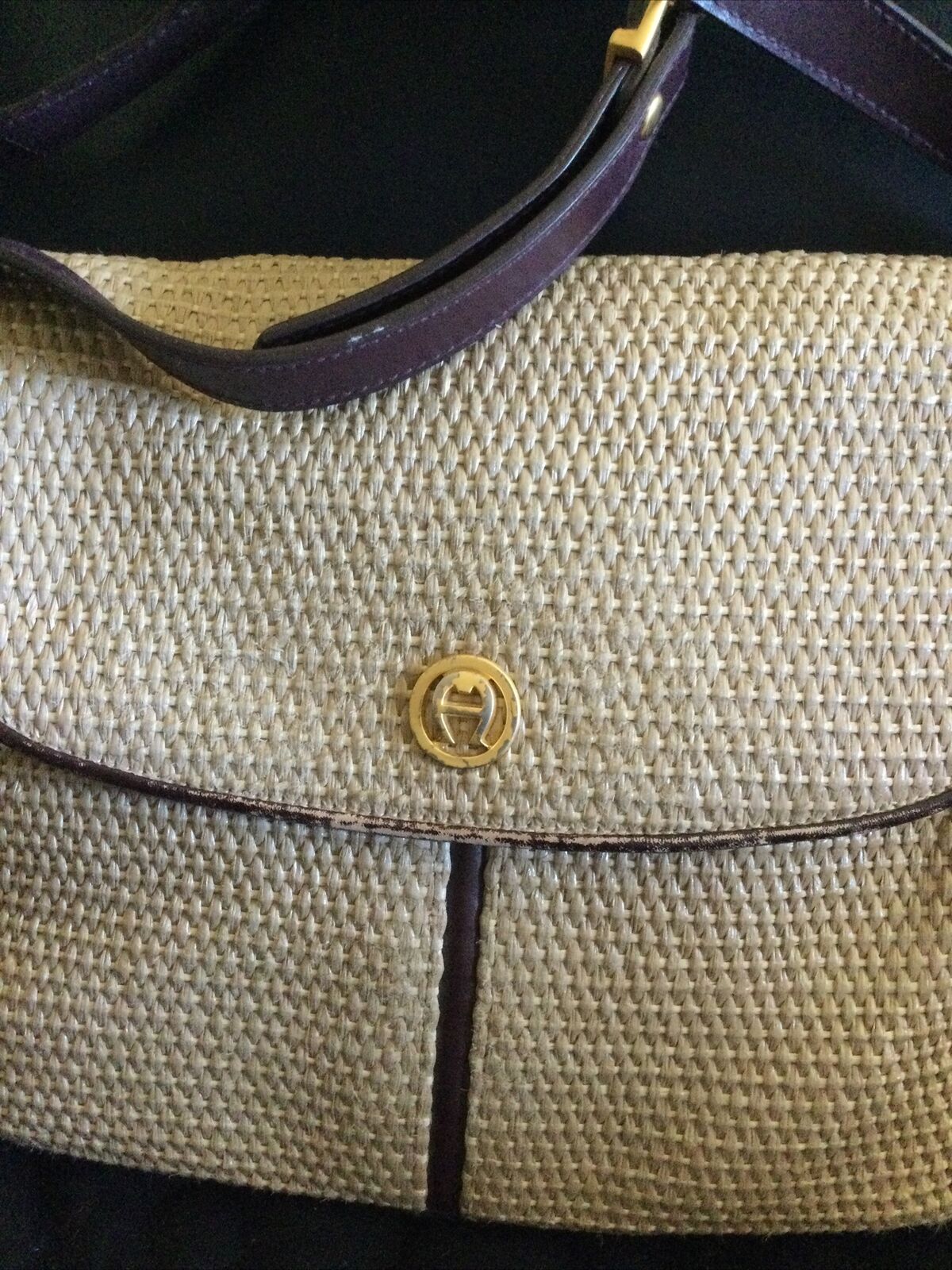 Etienne Aigner Vintage Handbag- Leather And Straw… - image 2