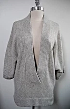 LUTZ & PATMOS gray 100% cashmere long v-neck kimono sleeve tunic sweater size M
