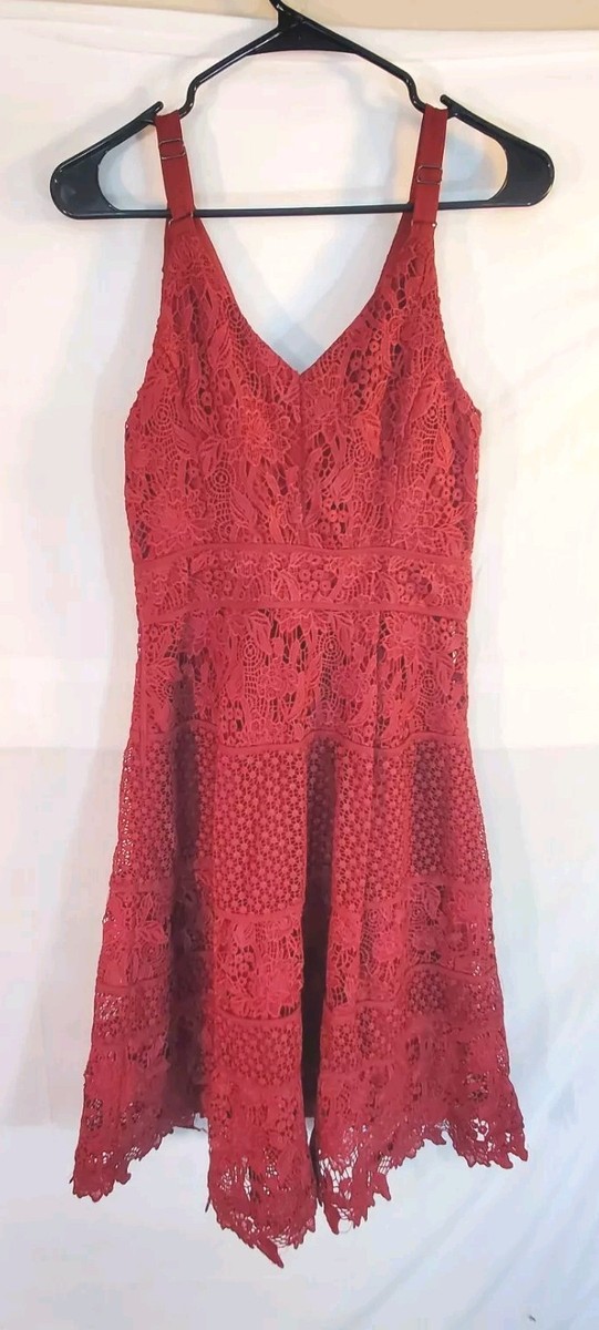 adelyn rae crochet dress Adelyn Rae Women's Size Small Red Crochet Lace Tiered Midi Dress