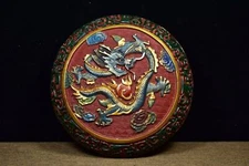 Collectibles Chinese Antique Lacquerware Carved Dragon Painted Nice Jewelry Box