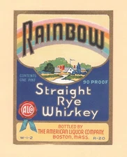 RAINBOW STRAIGHT RYE WHISKEY 1 Pint ANTIQUE BOTTLE LABEL - UNUSED