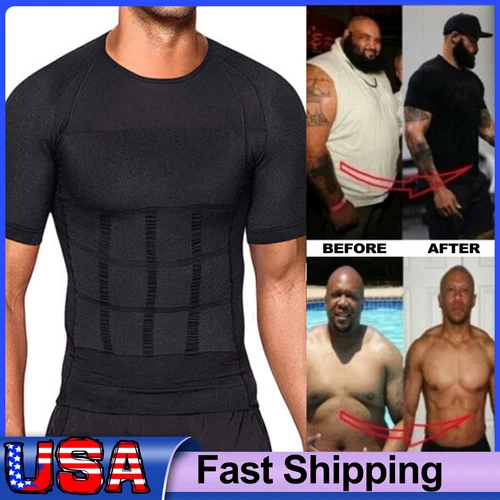 US Men Gynecomastia Compression Shirt Slimmer Shapewear to Hide Man Boobs Moobs - Picture 1 of 45