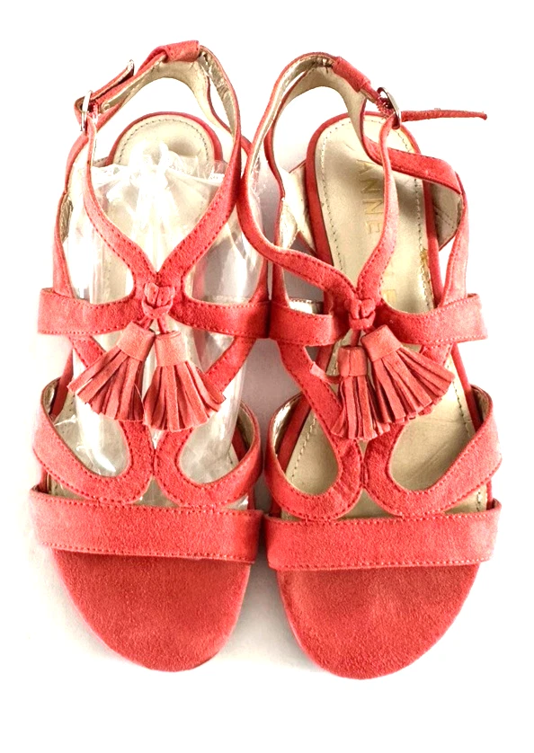 Sandalias Anne Klein Rosa Coral Gamuza con Borlas~~Mujer Talla 6.5 Med Foto 2 de 4