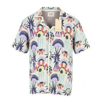 SCOTCH & SODA Men Shirt M Patterned Jacquard Knit Button Up Short Sleeve *