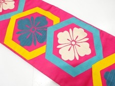 7758649: JAPANESE KIMONO / ANTIQUE NAGOYA OBI / SILK / WOVEN KIKKO WITH FLOWER