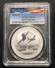 2016 P $1 Pearl Harbor Perth Mint 1oz Silver Coin PCGS MS70