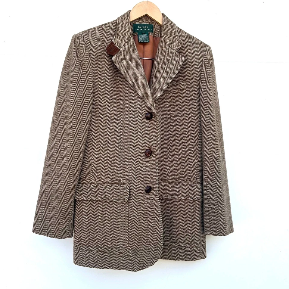 Chaqueta Blazer Ralph Lauren Vintage Lana Espiga Gamuza Camel Parches en el Codo 10 Foto 2 de 4