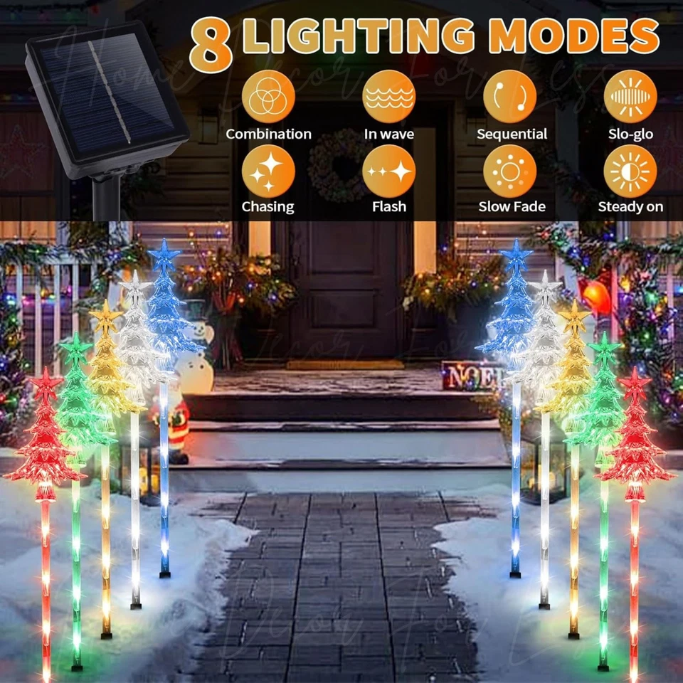 Set of 5 Solar LED Multicolor Christmas Tree Yard Stake Pathway Lights - 8 Modes - Image 3 of 4