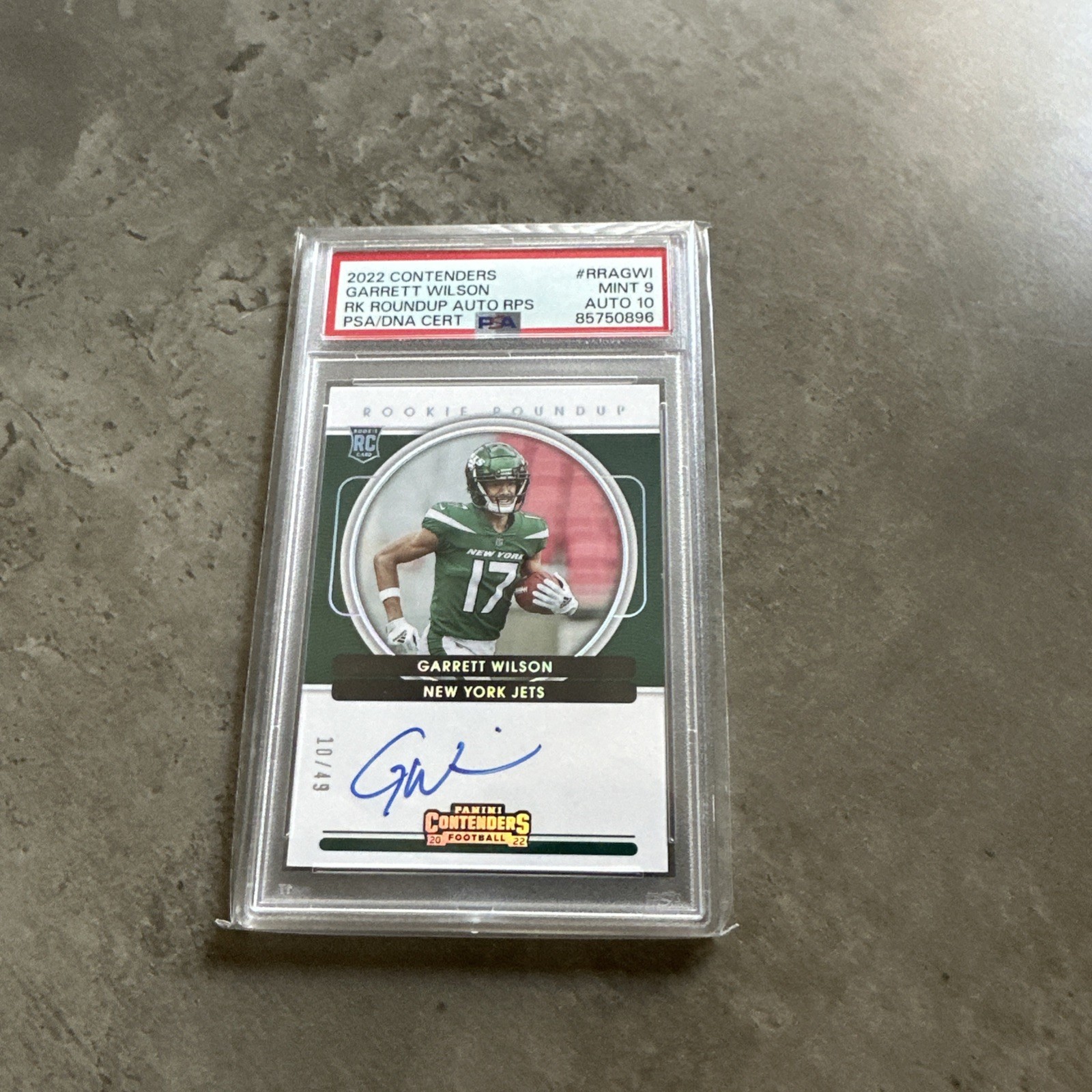 PSA 9 Mint Auto 10 2022 Garrett Wilson Contenders RK Roundup PSA/DNA Cert 10/49